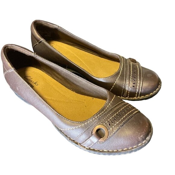 Clarks Collection Brown Leather Slip On Round Toe Shes Sz 7.5 - Picture 2 of 9